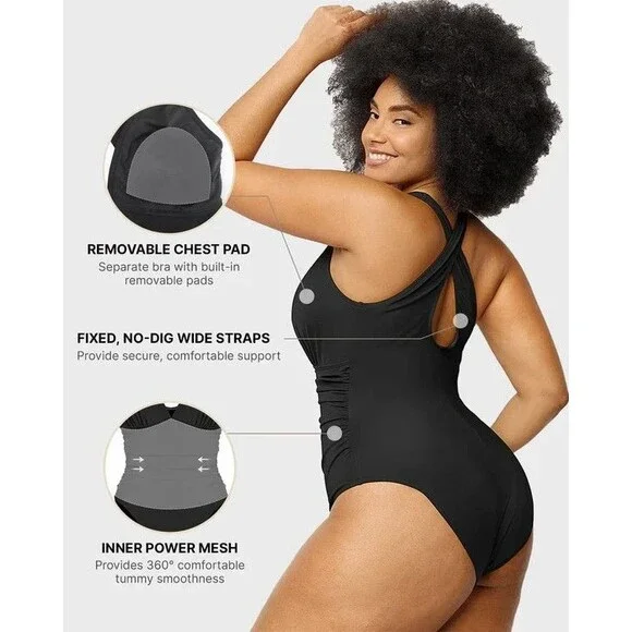 Black Cross-Back Women Swim One Piece - Picture 5 of 14